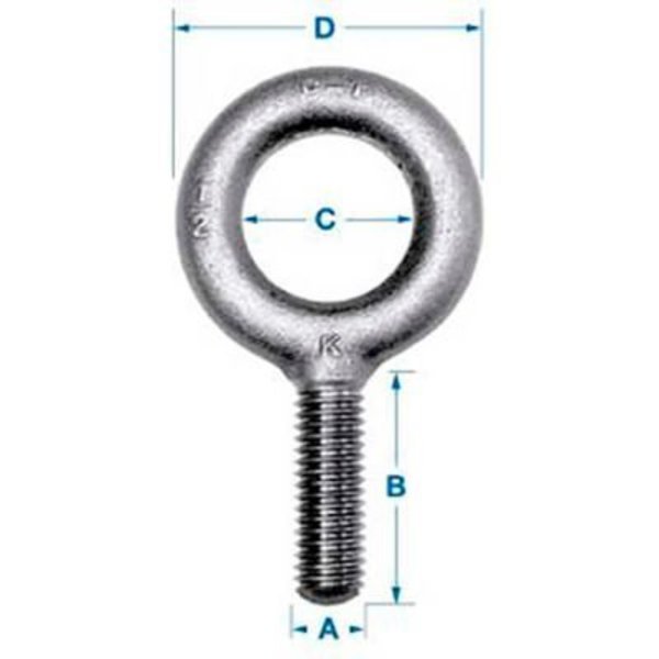 Ken Forging Eye Bolt 1/4"-28, 1 in Shank, 3/4 in ID, Steel, Plain K2001-UNF